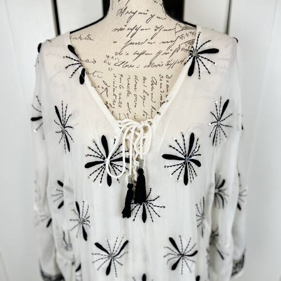 RubyYaya Alicante Embellished Tunic Front Tie Maxi Dress Size Medium - Picture 5 of 12